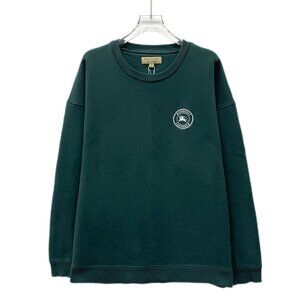 CM0447 Burberry Logo Embroidered Forest Green Cotton Blend Crewneck Sweatshirt